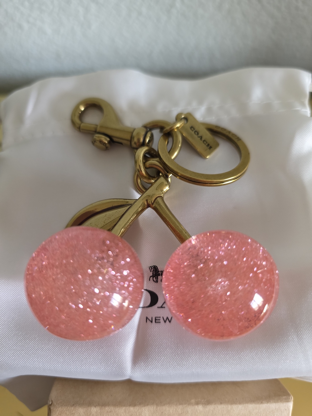 Coach Pink Glitter Cherry Bag Charm - Gem